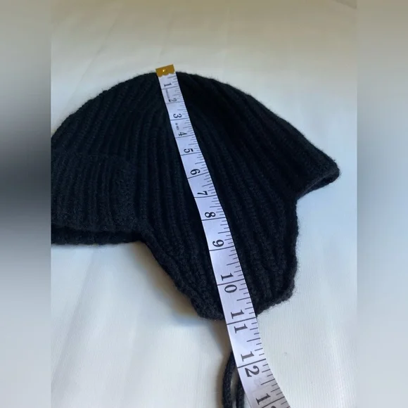Sofia cashmere black Pom Pom tie poms hat 100% cashmere soft ear warmer … - Picture 4 of 8